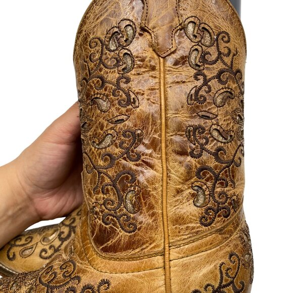 Jar Boot's Made in Mexico Tan Leather Cut-Out/Embroidery Snip Toe boots Girl 1 - Picture 10 of 14